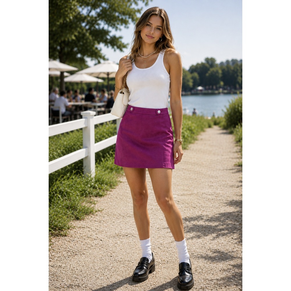 WHBM White House Black Market Magenta Faux Suede Mini Skirt Y2K Clubwear